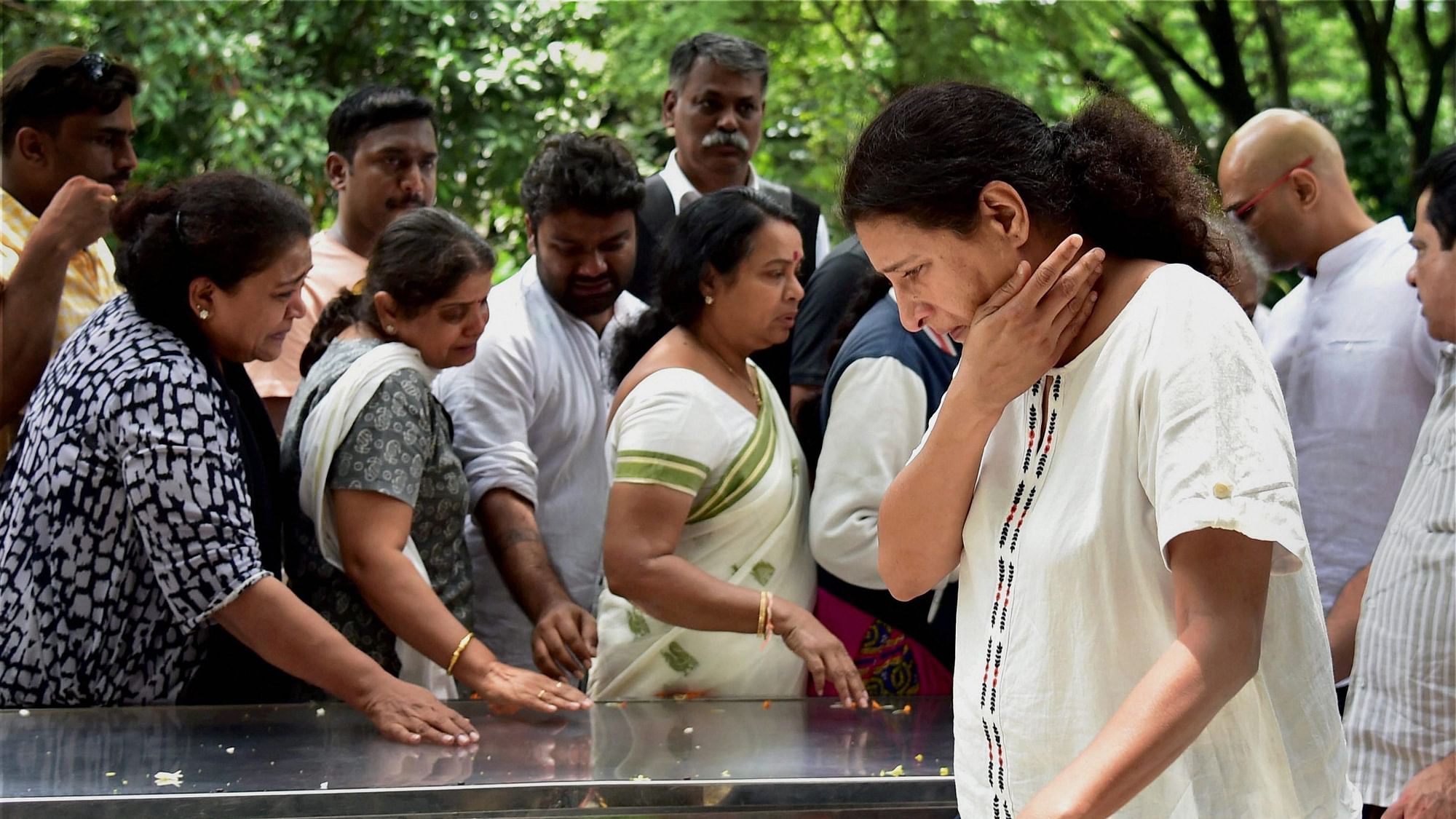A grieving Kavitha Lankesh, Gauri Lankesh’s sister.