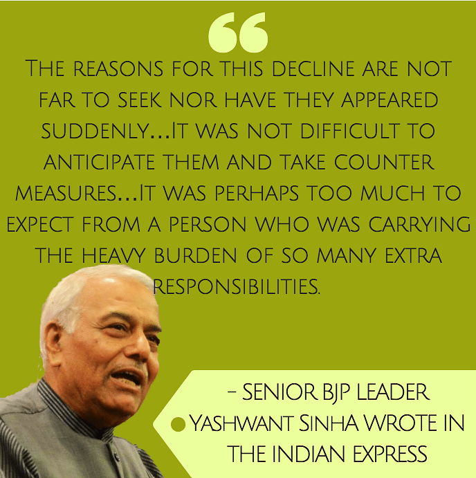 Senior BJP leader Yashwant Sinha wrote that he’d be “failing his national duty” if he didn’t speak of the “mess”.