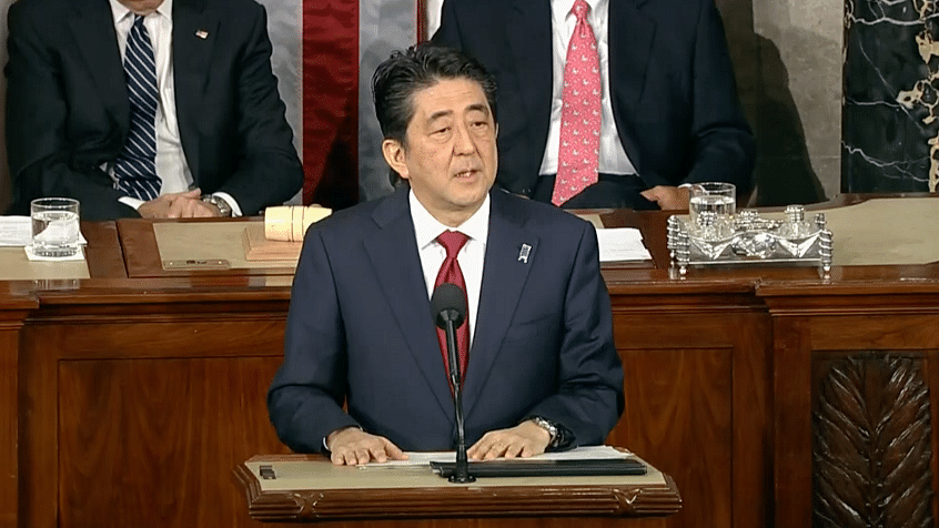 Japanese PM Shinzo Abe addressing the US Congress.&nbsp;