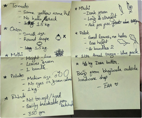 A meticulously written shopping list to solve the weekly problem. 