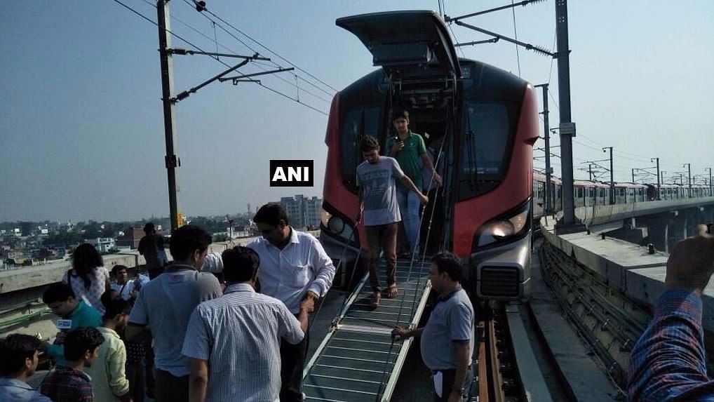 Passengers being evacuated from the Lucknow Metro on the first day of its commercial run.