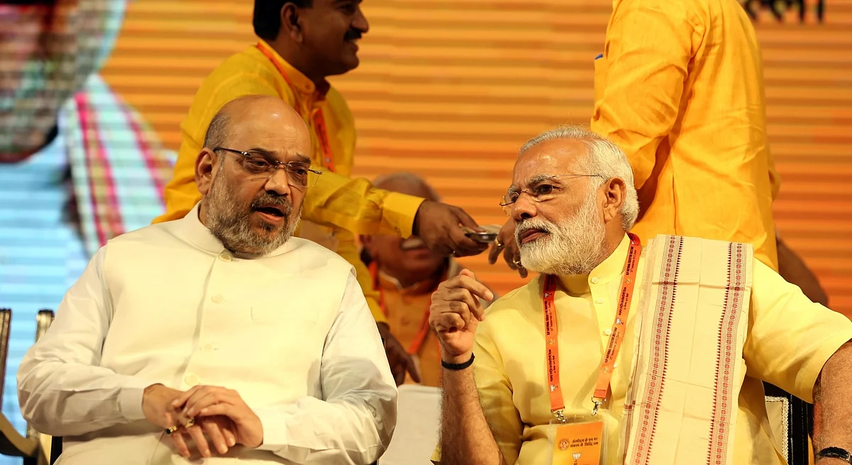 Prime Minister Narendra Modi and BJP chief Amit Shah at the BJP national executive meeting in New Delhi on 25 September 2017.