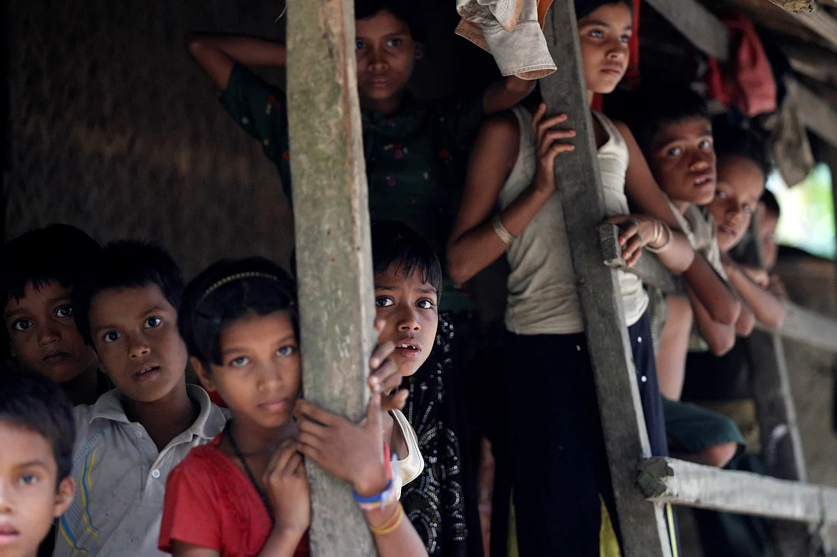 Rohingya Muslim children stand in U Shey Kya village outside Maungdaw in Rakhine state, Myanmar.