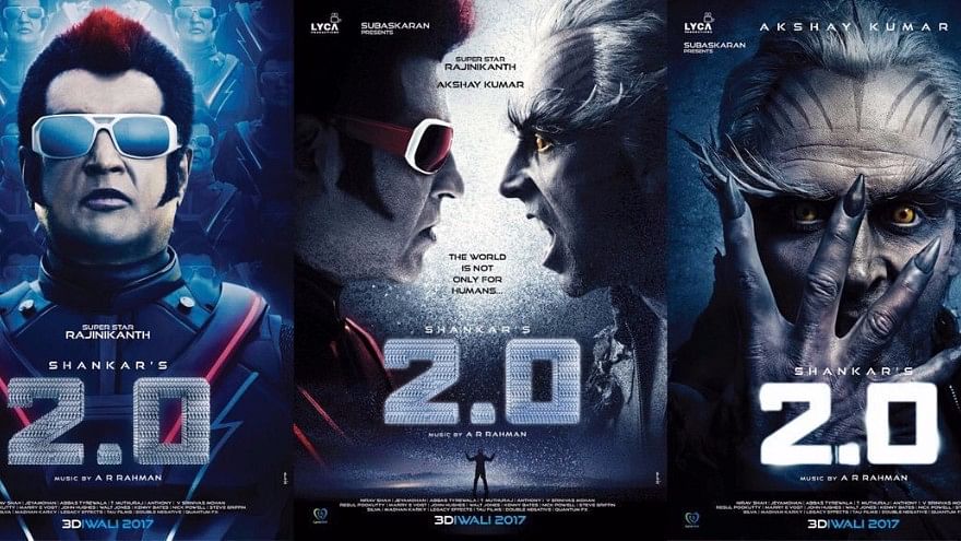 Rajinikanth and Akshay Kumar on posters of <i>2.0</i>.