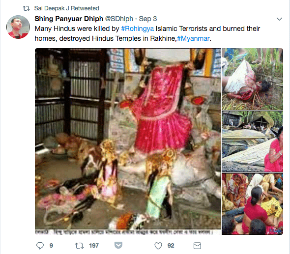 Some Twitter accounts have tweeted old images accusing Rohingya Muslims of killing Hindus in Rakhine.