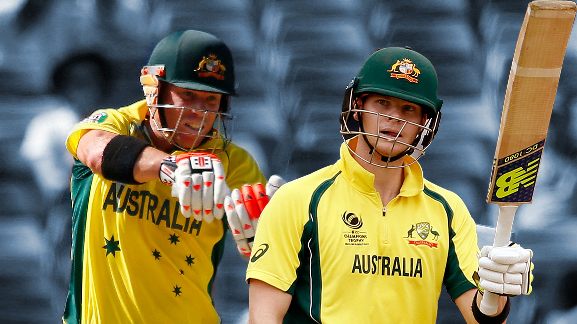 David Warner (L) and Steve Smith (R) have both been named in Australia’s World Cup squad.
