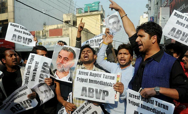 ABVP members protest against Tarun Tejpal.