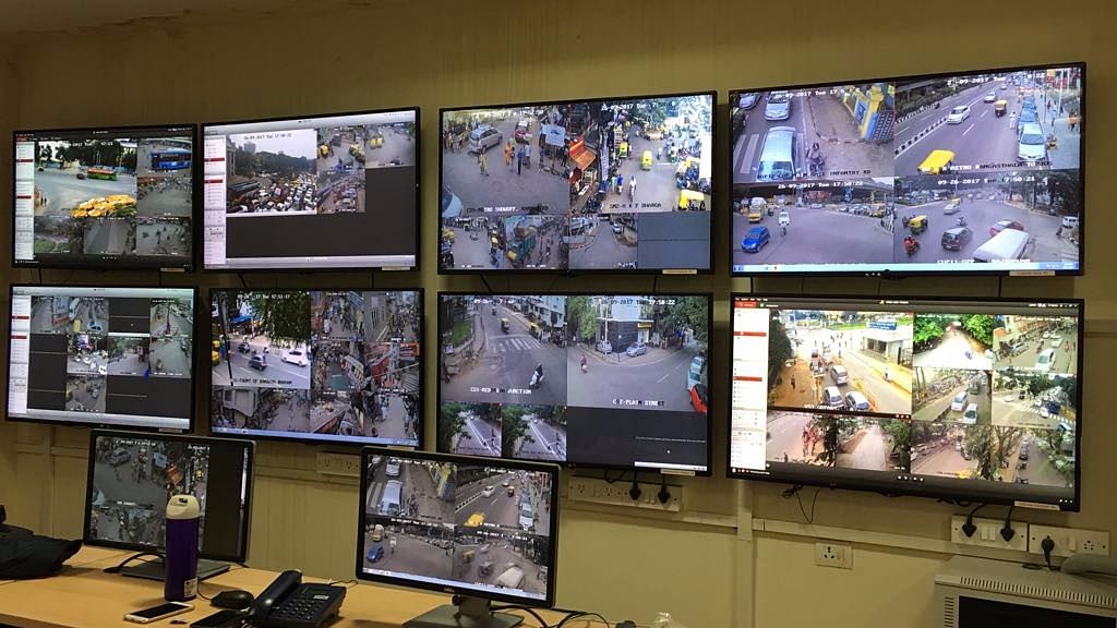 CCTV cameras being monitored at the Command Centre, Bengaluru City Police.