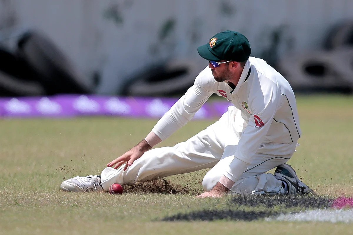 Glenn Maxwell fields the ball during a Test match.