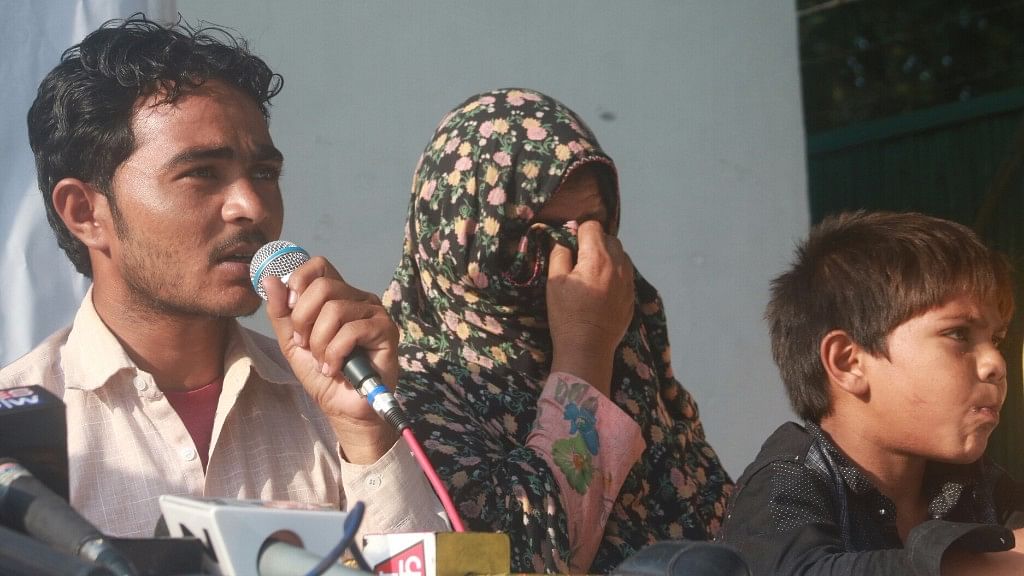 Family members of Pehlu Khan during a press conference regarding implementation of MASUKA law, in New Delhi on 15 Sept 2017. Pehlu Khan was a dairy farmer, who was lynched by alleged cow protection vigilantes.