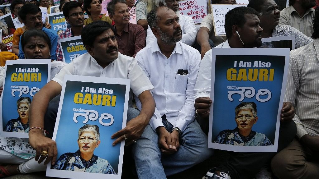 Protests in Bengaluru against journalist-activist Gauri Lankesh’s murder.