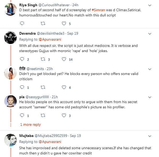 People react to the original <i>Simran</i> script. 