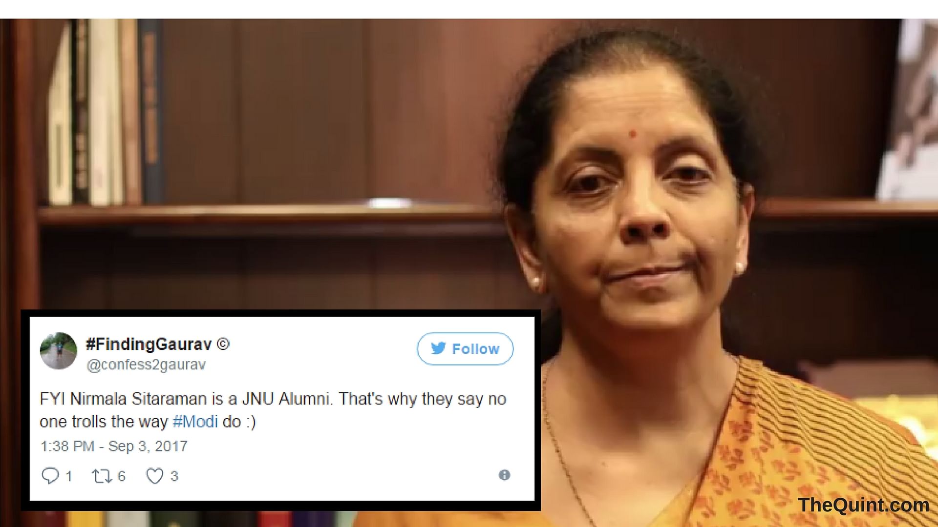 Twitter acknowledged Nirmala Sitharaman’s JNU background.