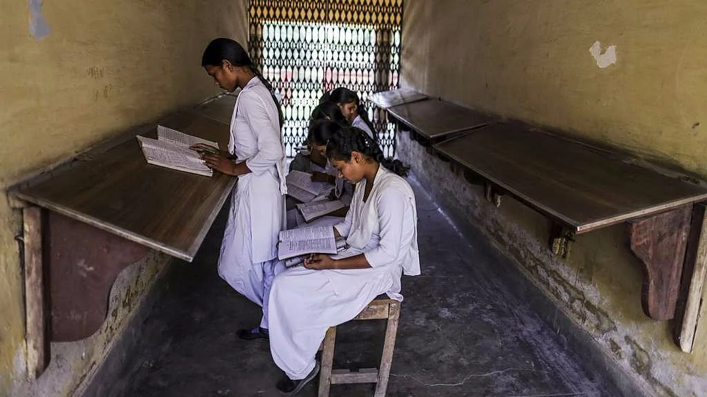 Students study at a college in Mughalsarai, Uttar Pradesh.