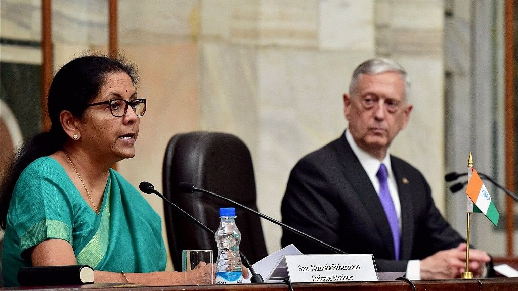 Defence Minister Nirmala Sitharaman with her US counterpart James Mattis.&nbsp;