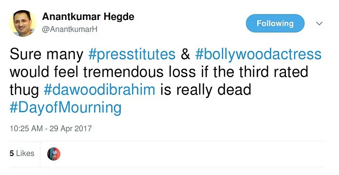 What Minister Anantkumar Hegde’s Tweets Tell Us About His Mindset