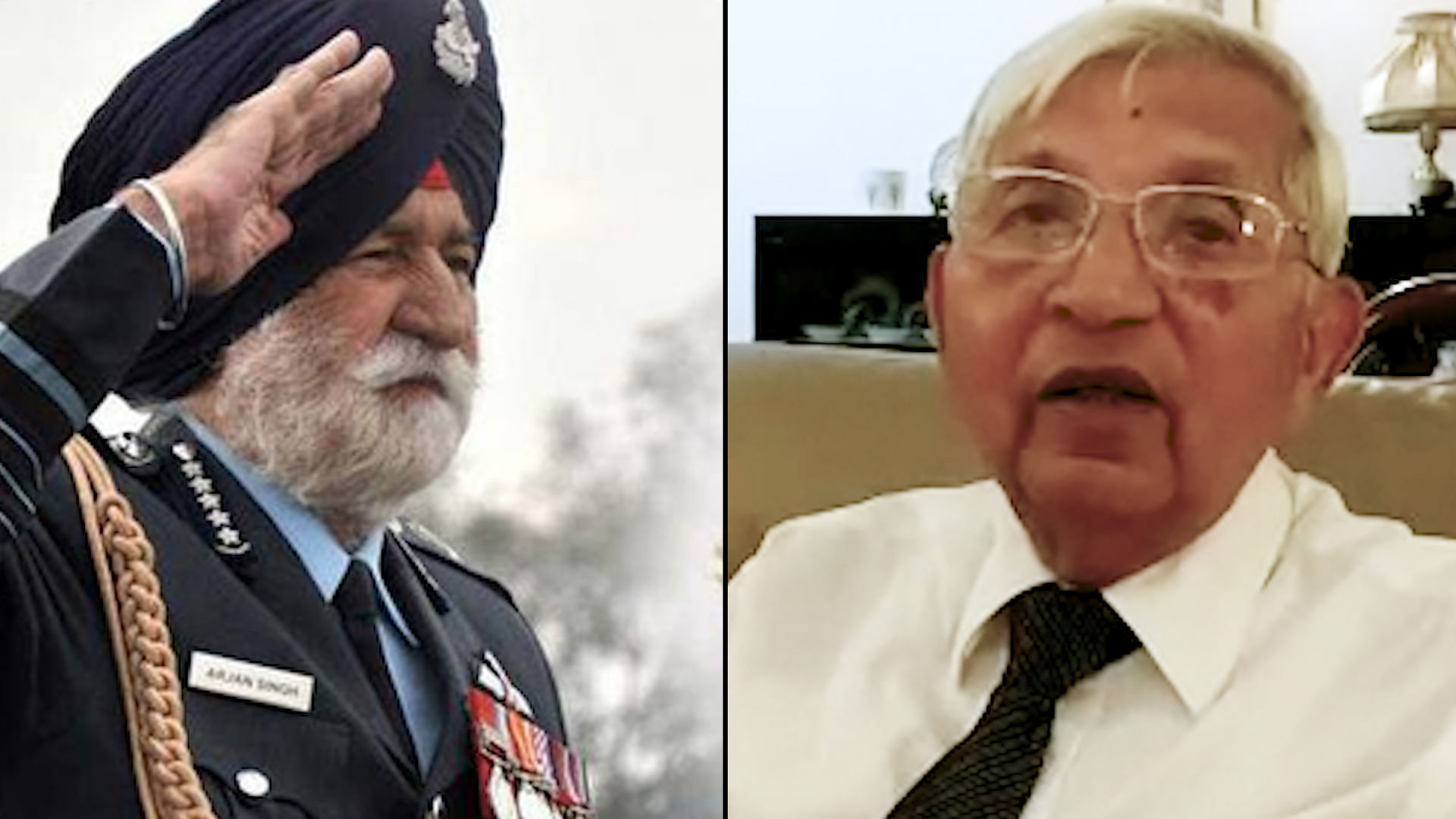 Mrashal of Indian Air Force Arjan Singh (Left) and Air Marshal (Retd) Denzil Keelor.