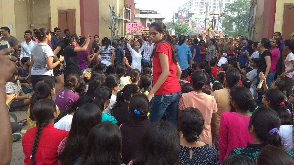 BHU students organise a protest march outside their university.