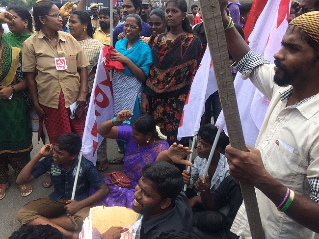 Sloganeers alleged that Anitha was killed by the state and central governments.