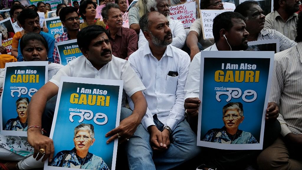Protesters at Town Hall in Bengaluru.