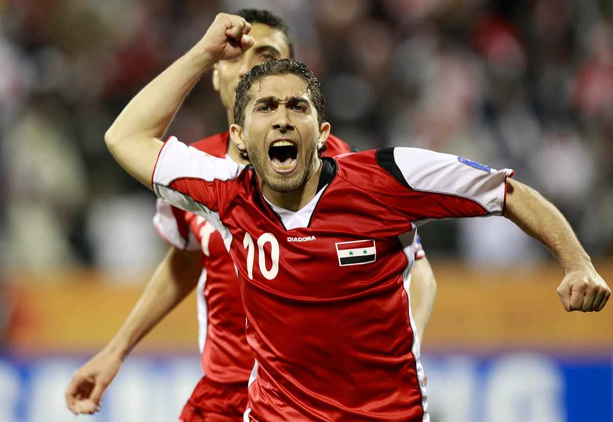 Syria’s Firas Al Khatib celebrates his goal during a 2011 Asian Cup match in 2011. 