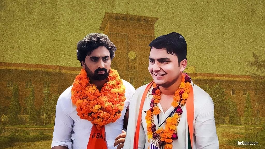 This year’s DUSU elections are set to be a contest between ABVP’s Rajat Chouhan (left) and NSUI’s Rocky Tushir.&nbsp;