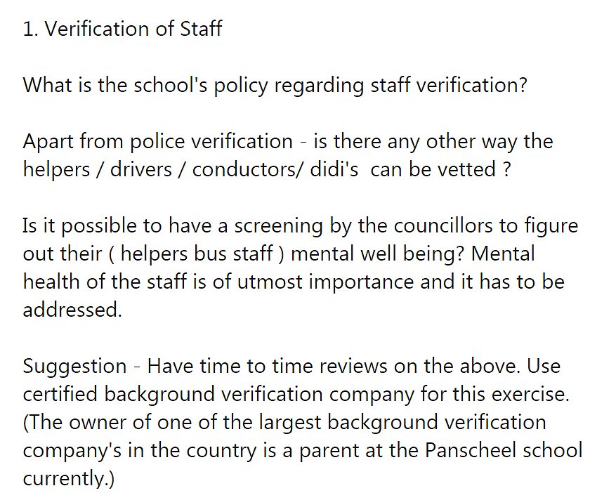 A screenshot of the collated list sent by parents.