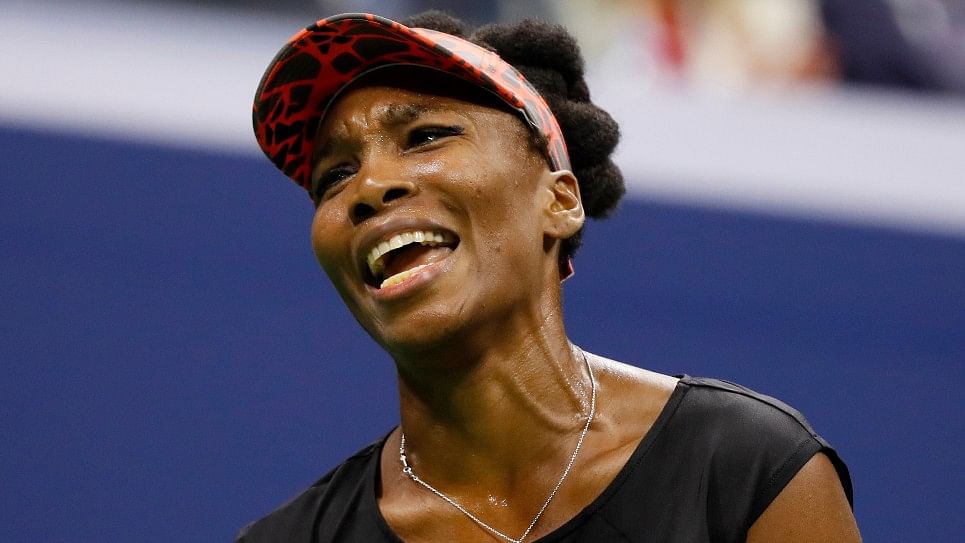 Venus Williams reacts during her US Open semi-final against Sloane Stephens.