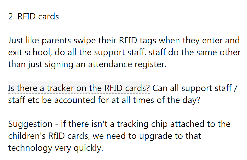 A screenshot of the collated list sent by parents.