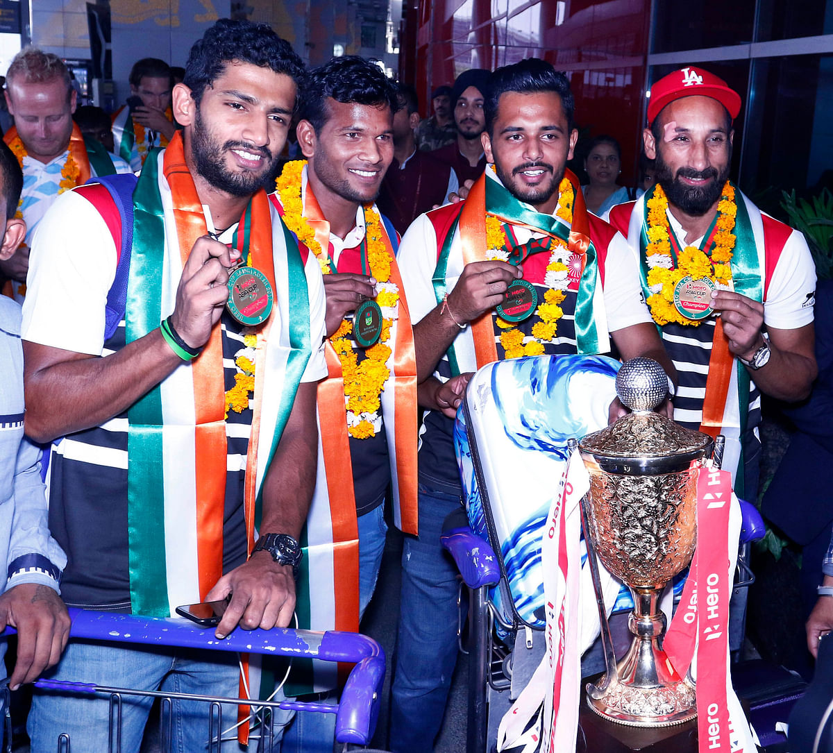 The Indian hockey team returned home after winning the 2017 Asia Cup in Dhaka. 
