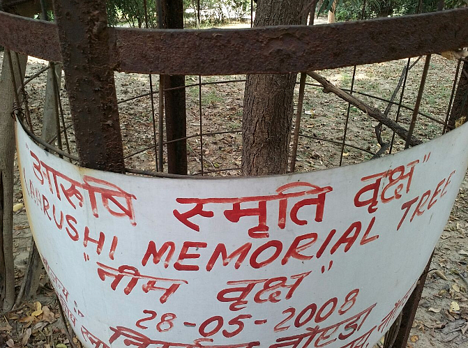 A neem tree was planted in memory of Aarushi in the residential block’s garden.