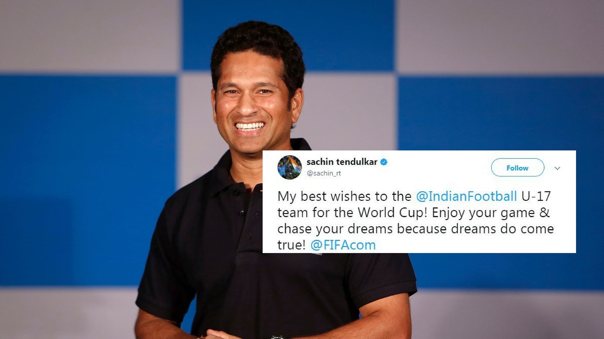 

Sachin Tendulkar tweets a video encouraging the Indian football team ahead of their first Fifa Under-17 World Cup match.