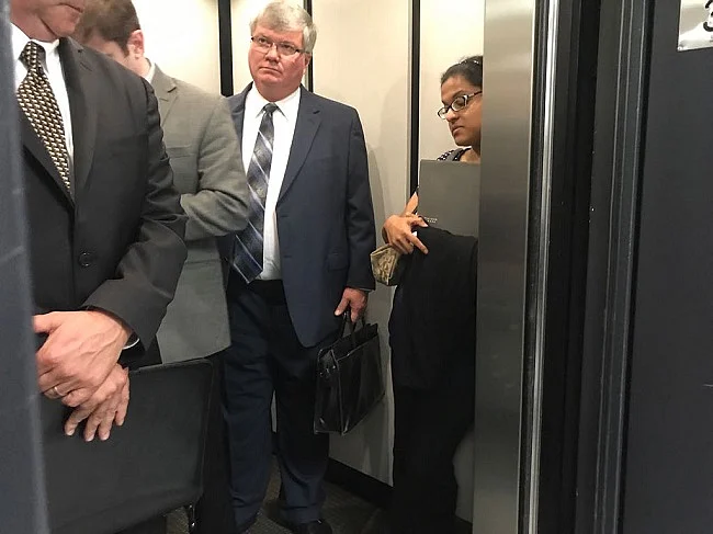 Sini Mathews at a court hearing in Dallas.
