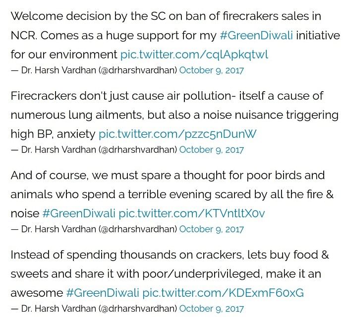 Union Minister Dr Harsh Vardhan has had to delete his pro-Green Diwali tweets after being trolled. 