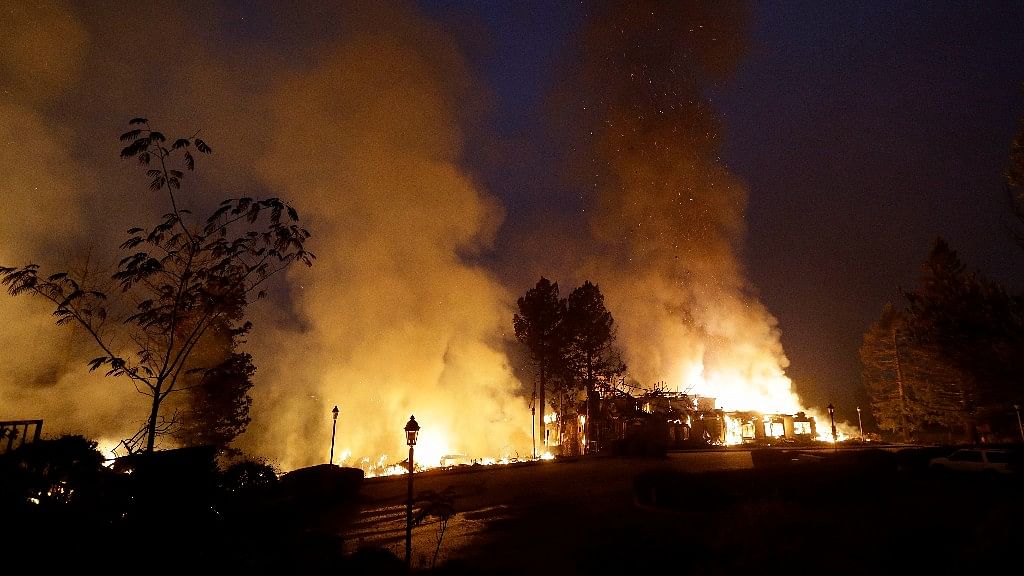 Smoke and flames from fire at the Hilton Sonoma Wine Country hotel in Santa Rosa, California.