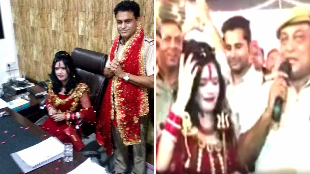 Celebrity welcome for Radhe Maa at Delhi Police Station.
