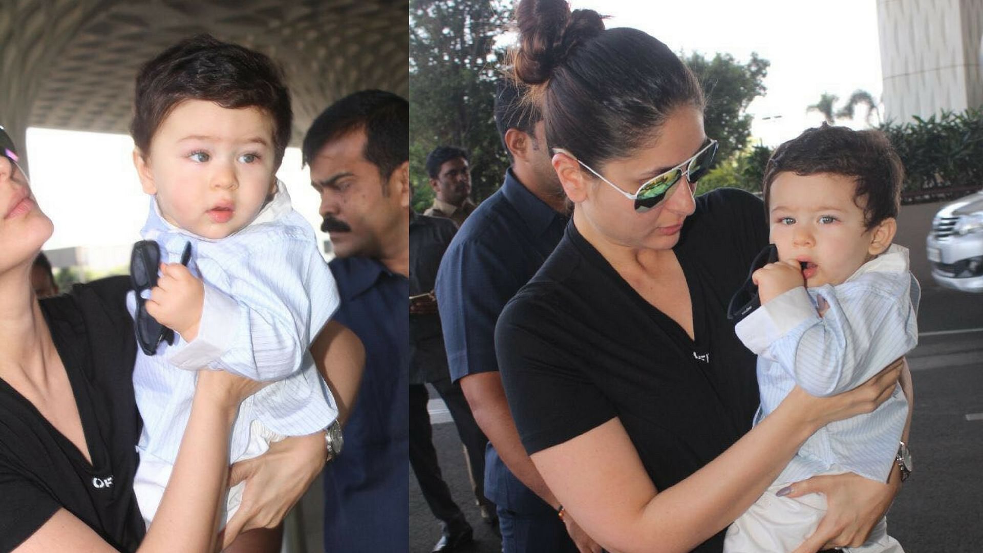 Taimur and mommy Kareena Kapoor at Mumbai airport.&nbsp;