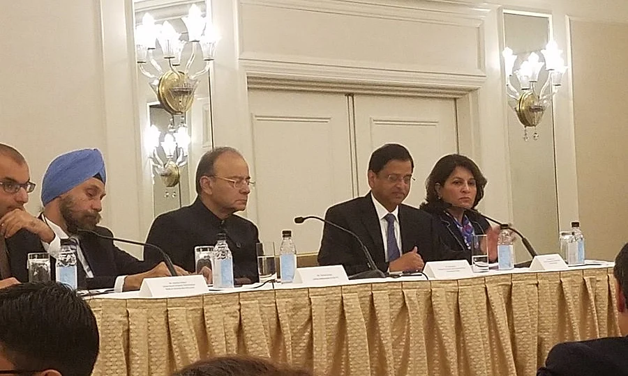 Finance Minister Arun Jaitley at an investors’ roundtable organised by the Confederation of Indian Industry and the US-India Business Council in New York on 10 October 2017