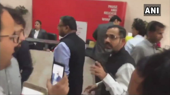 MEA officials arrive at the Apollo Hospital in Delhi to meet the couple. 