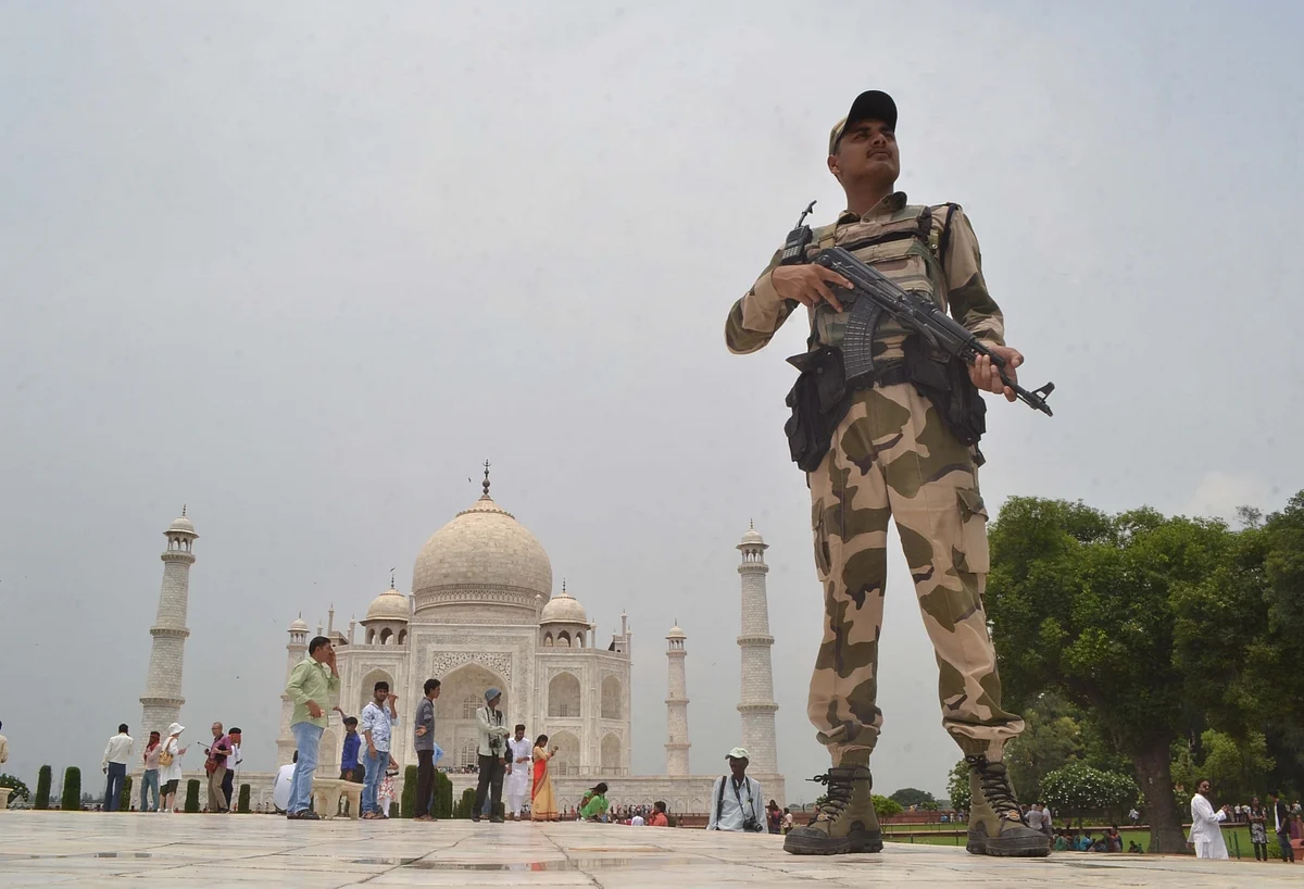 Security beefed up at the Taj Mahal ahead of Independence Day in Agra, on 10 August, 2017.