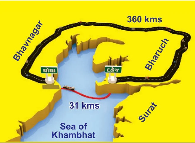 PM Modi also went on the maiden voyage of the ferry, which reportedly cuts distance between Saurashtra and South Gujarat from 340-260 km to 31km.