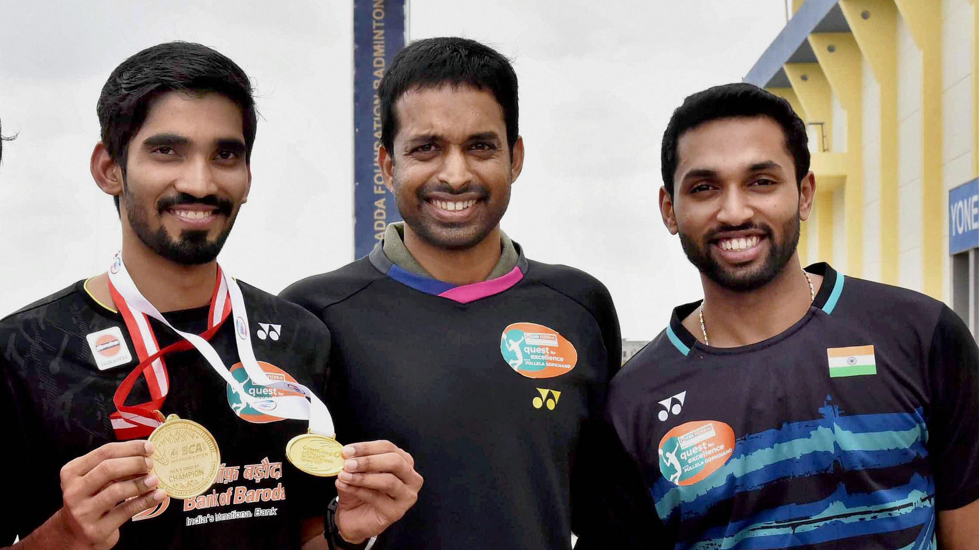 File photo of Kidambi Srikanth with HS Prannoy and coach Pullela Gopichand.