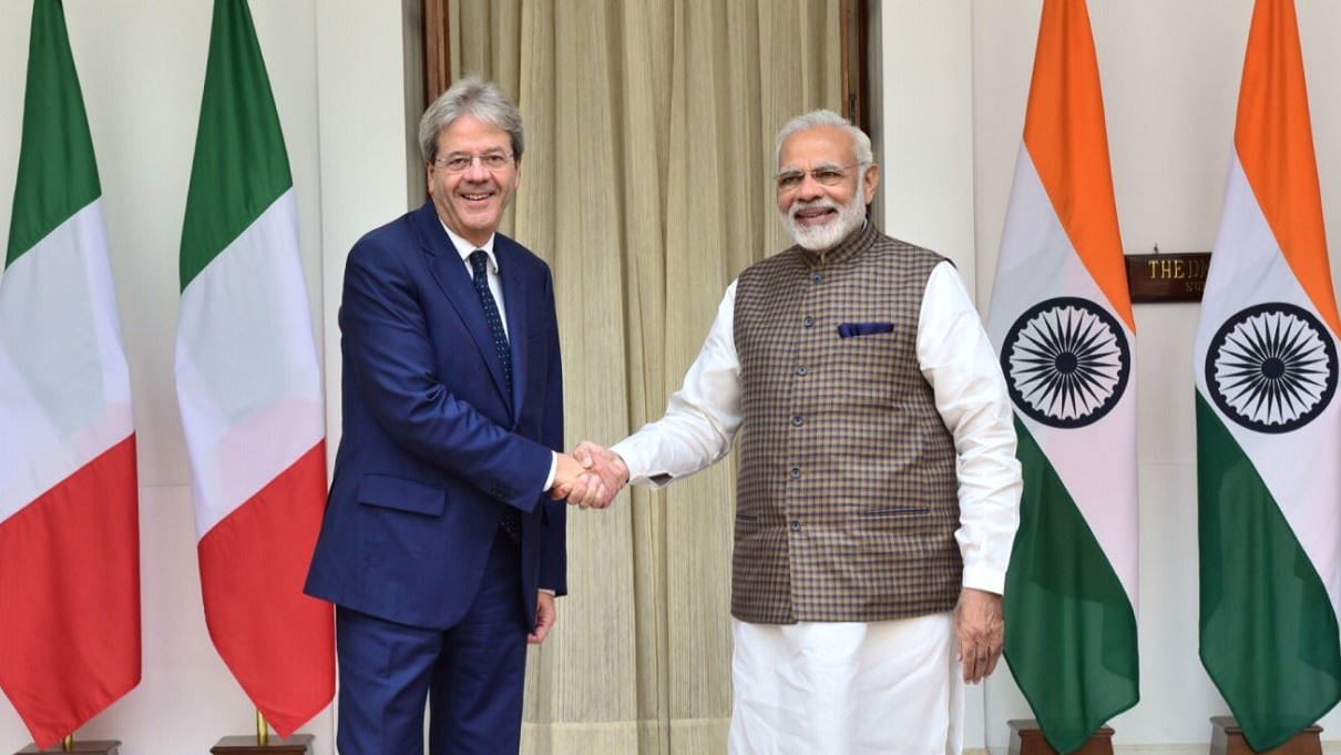PM Modi receives PM Gentiloni at Hyderabad House in New Delhi, on Monday, 30 October.