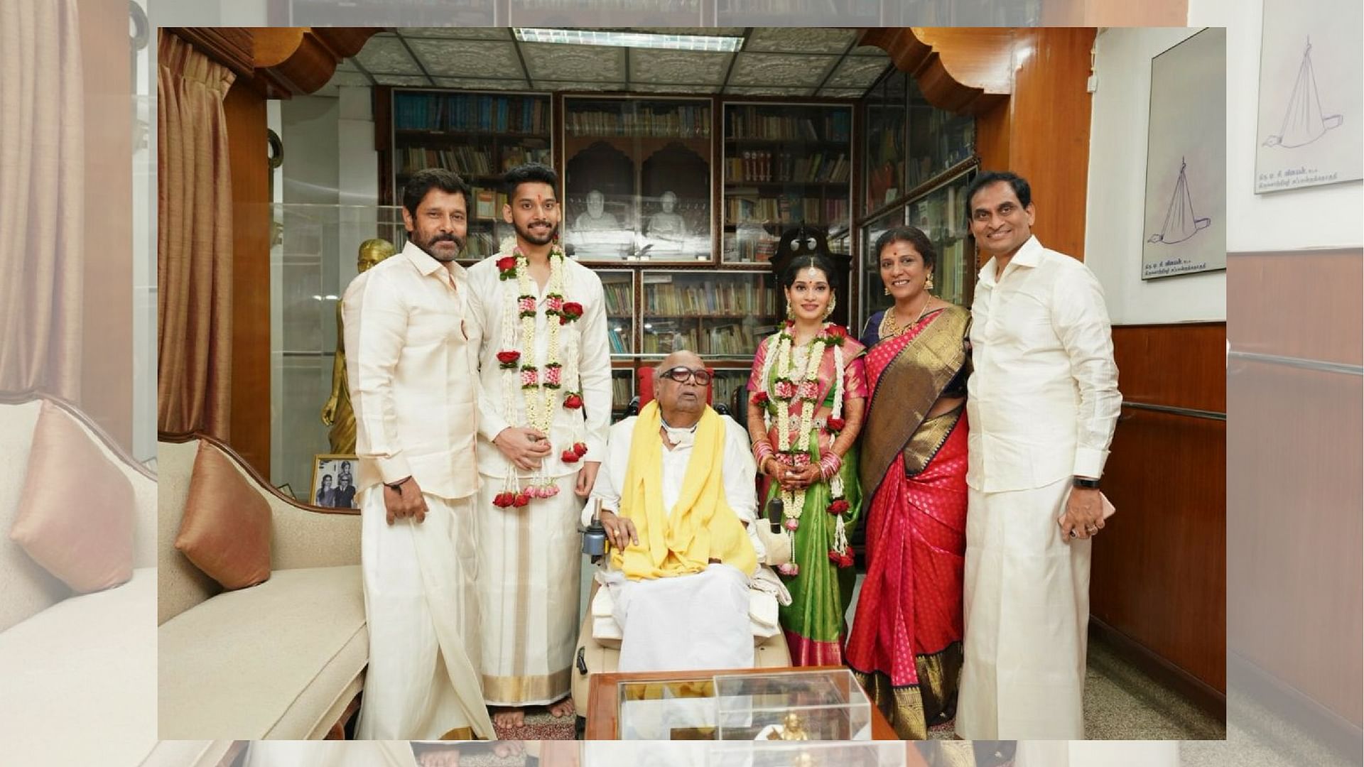 Tamil superstar Vikram’s daughter Akshita tied the knot with Manu Ranjith, great-grandson of DMK supremo and Tamil Nadu ex-CM, M Karunanidhi.