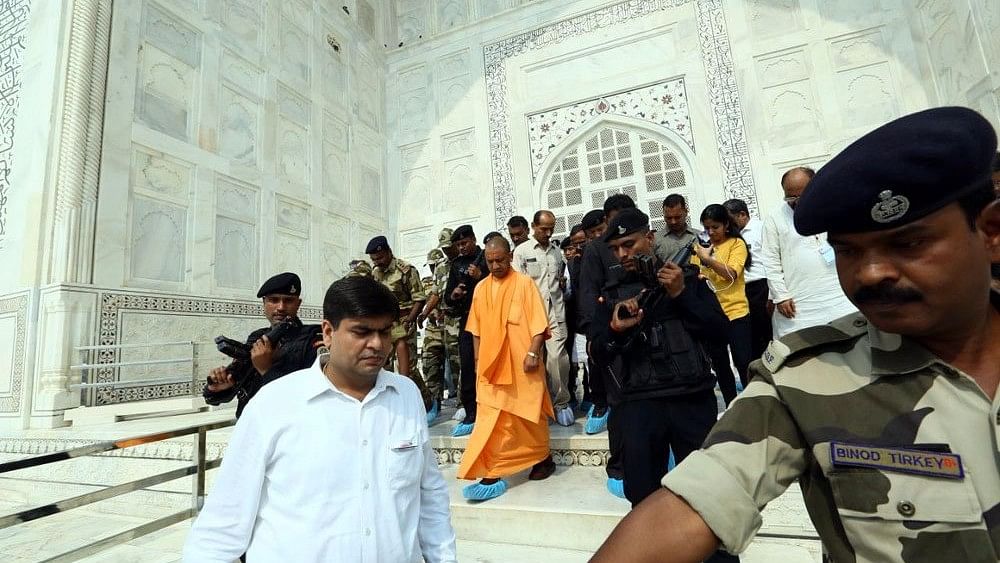 UP Chief Minister Yogi Adityanath visits Taj Mahal.