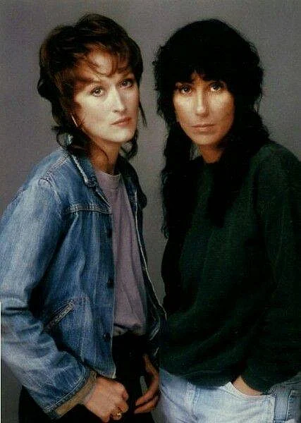 Cher with Meryl Streep in a promo for the 1983 film <i>Silkwood</i>.