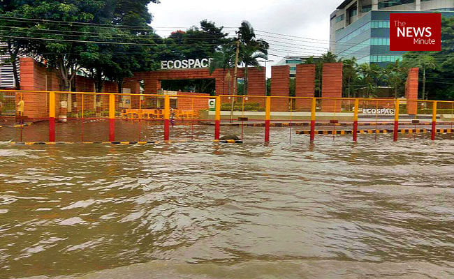 The water from Savalkere turned the Outer Ring Road into a river, resulting in waterlogging at RMZ Ecospace.