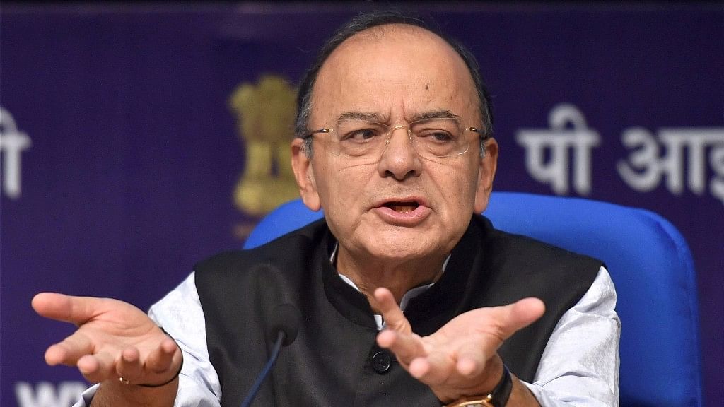 Union Minister for Finance and Corporate Affairs, Arun Jaitley addresses a Press Conference in National Media Centre in New Delhi on Tuesday.