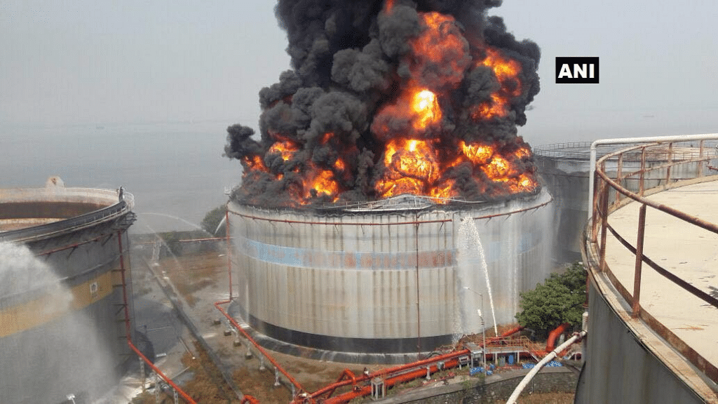 Butcher Island Oil Tank on fire