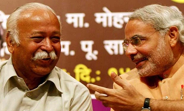 Prime Minister Narendra Modi with RSS chief Mohan Bhagwat.
